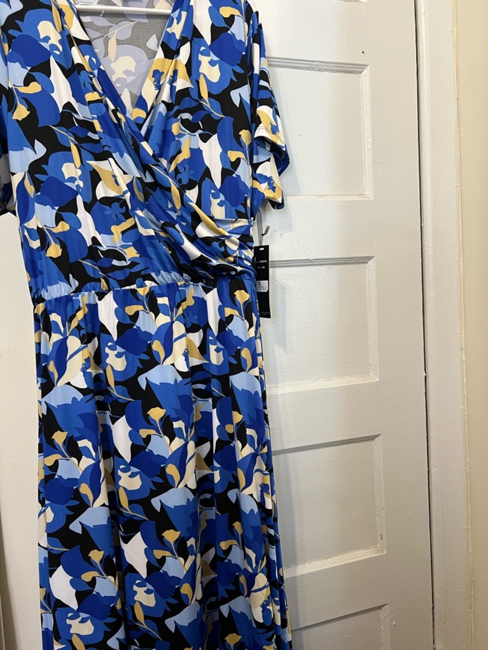 Blue Floral Wrap-Style Midi Dress in Bold Blue Print